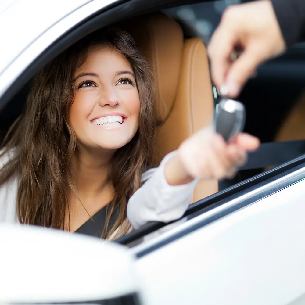 woman in new car